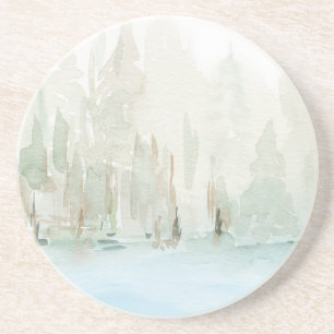Modern Watercolor Woodland Scene Coaster