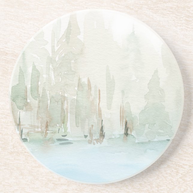 Modern Watercolor Woodland Scene  Coaster (Front)