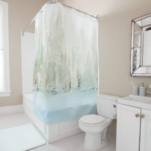 Modern Watercolor Woodland Scene  Shower Curtain