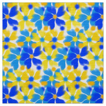 Modern Watercolor Yellow and Blue Flowers Fabric