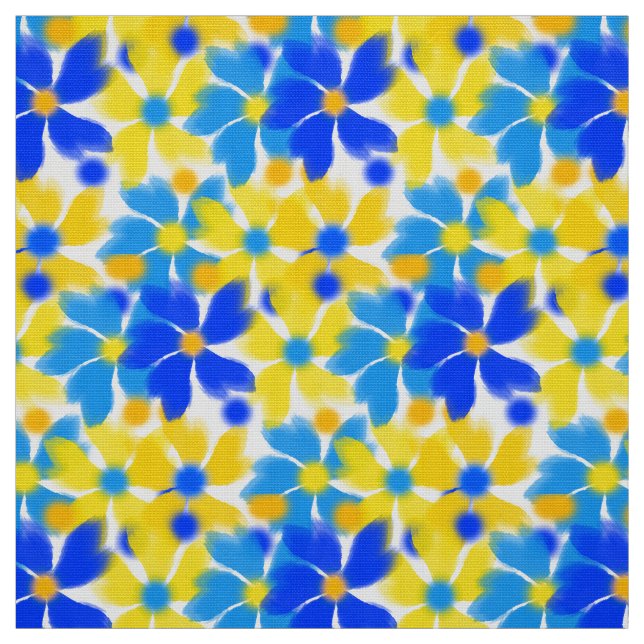 Modern Watercolor Yellow and Blue Flowers Fabric (Swatch)
