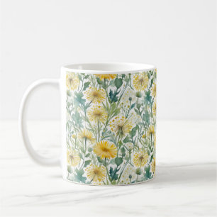 Modern Watercolor Yellow Dandelions Floral Pattern Coffee Mug