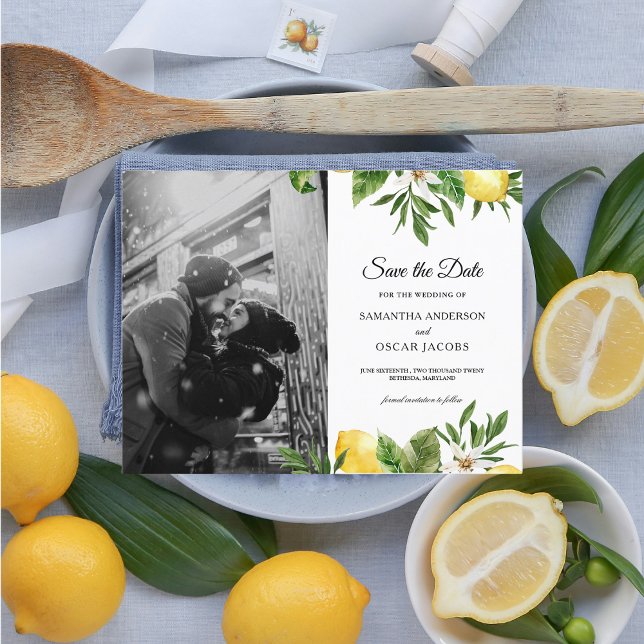 Modern Watercolor Yellow Lemons & Leaf  Announcement Postcard (Creator Uploaded)