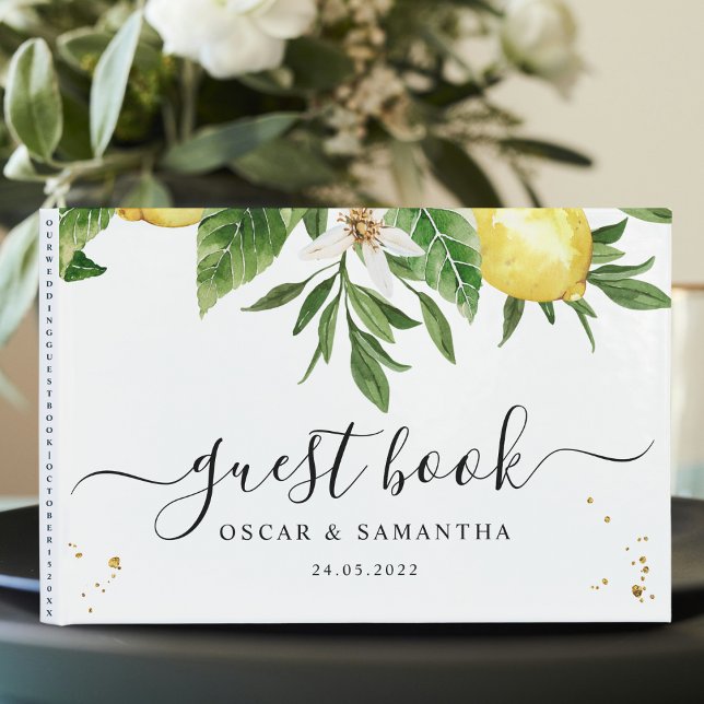 Modern Watercolor Yellow Lemons & Leaf  Guest Book (Creator Uploaded)