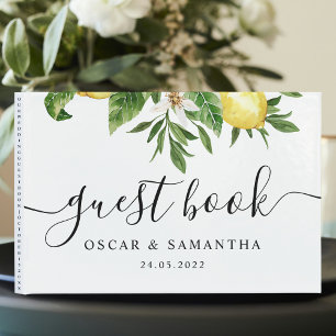 Modern Watercolor Yellow Lemons & Leaf  Guest Book