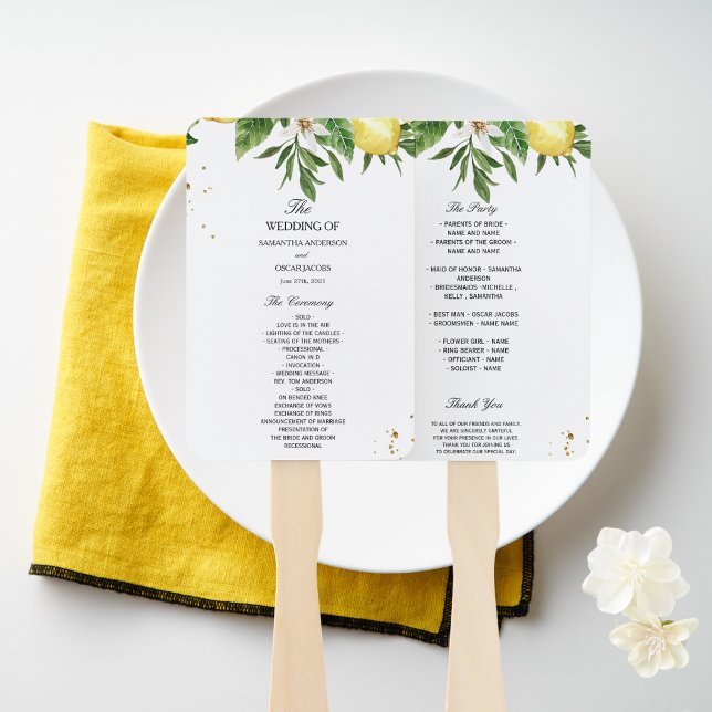Modern Watercolor Yellow Lemons & Leaf  Hand Fan (Creator Uploaded)