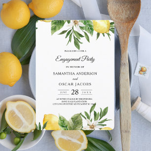 Modern Watercolor Yellow Lemons & Leaf  Invitation