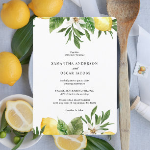 Modern Watercolor Yellow Lemons & Leaf Invitation