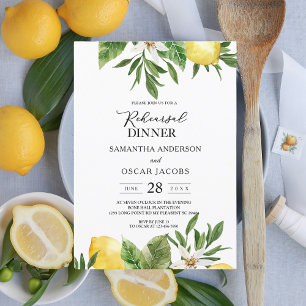 Modern Watercolor Yellow Lemons & Leaf  Invitation