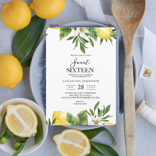 Modern Watercolor Yellow Lemons & Leaf  Invitation