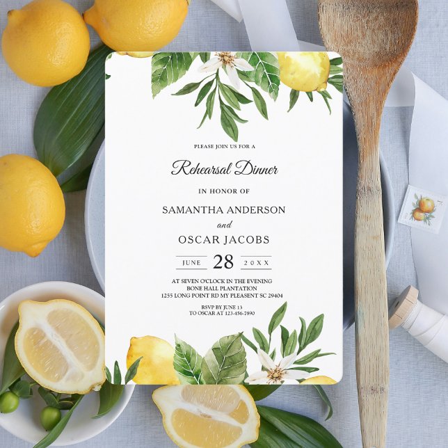 Modern Watercolor Yellow Lemons & Leaf  Invitation (Creator Uploaded)