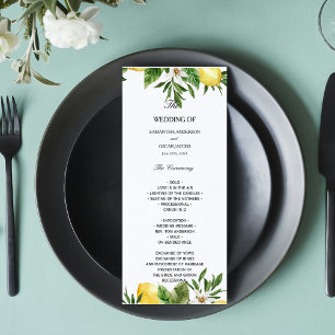 Modern Watercolor Yellow Lemons & Leaf  Menu