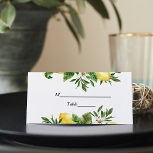 Modern Watercolor Yellow Lemons & Leaf  Place Card