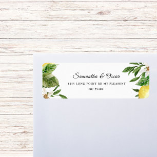 Modern Watercolor Yellow Lemons & Leaf  Return Address Label