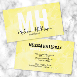 Modern Watercolor Yellow Monogram Business Card