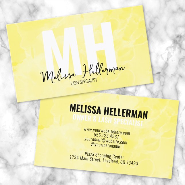 Modern Watercolor Yellow Monogram Business Card (Modern Watercolor Yellow Monogram Business Card)