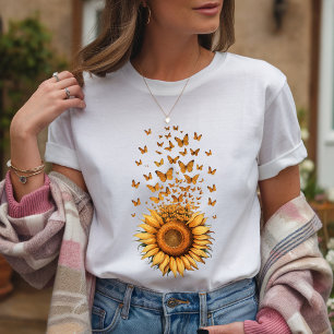 Modern  Watercolor Yellow Sunflower Butterfly      T-Shirt
