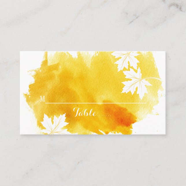 Modern watercolor yellow wedding place card (Front)