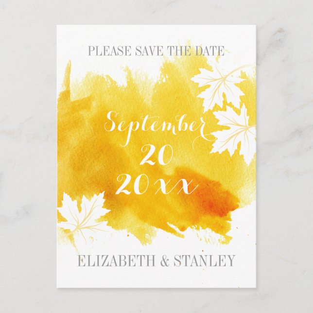 Modern watercolor yellow wedding Save the Date Announcement Postcard (Front)