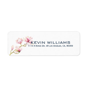 Modern Watercolors Pink Magnolia Return Address Label