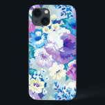 Modern Watercolors Soft Tones Flowers Pattern iPhone 13 Case<br><div class="desc">Colourful modern watercolors summer flowers illustration in a seamless pattern. Pastel tones of purple,  blue,  and pink with white accents.</div>