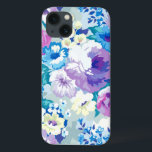 Modern Watercolors Soft Tones Flowers Pattern iPhone 13 Case<br><div class="desc">Colourful modern watercolors summer flowers illustration in a seamless pattern. Pastel tones of purple,  blue,  and pink with white accents.</div>