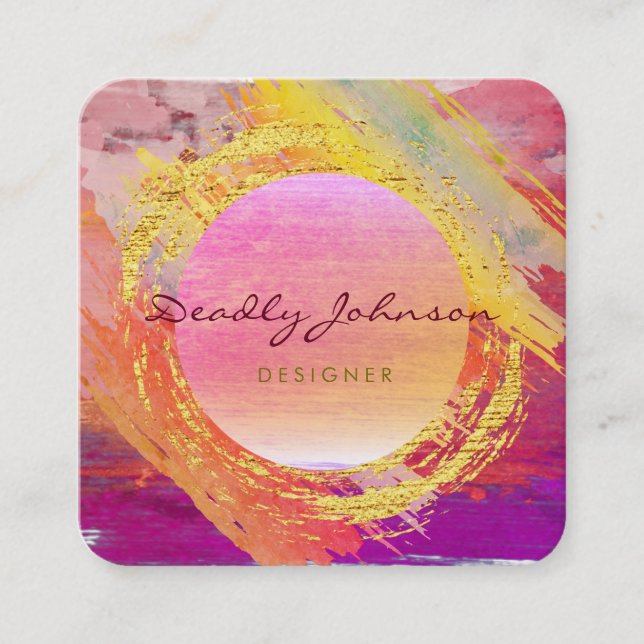 Modern Watercolour Abstract Elegant Pink Moon Square Business Card (Front)