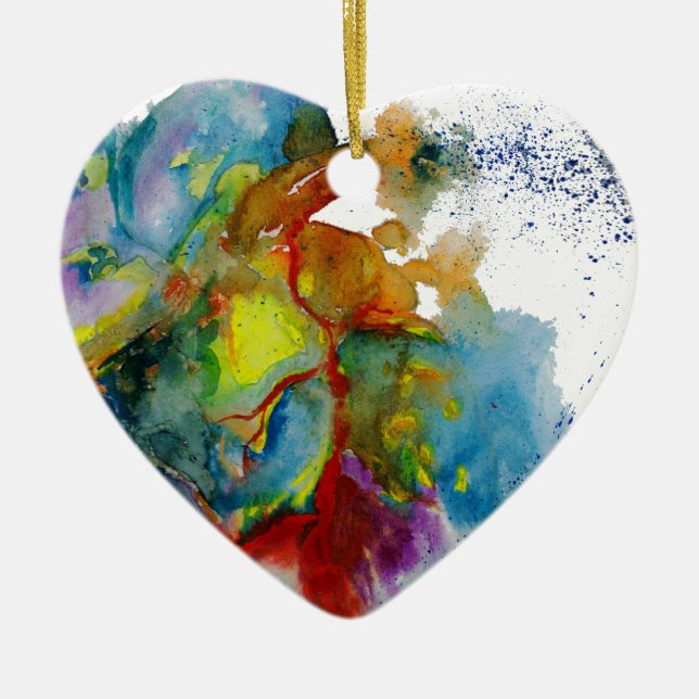 Modern Watercolour Anatomical Heart Ceramic Tree Decoration (Front)