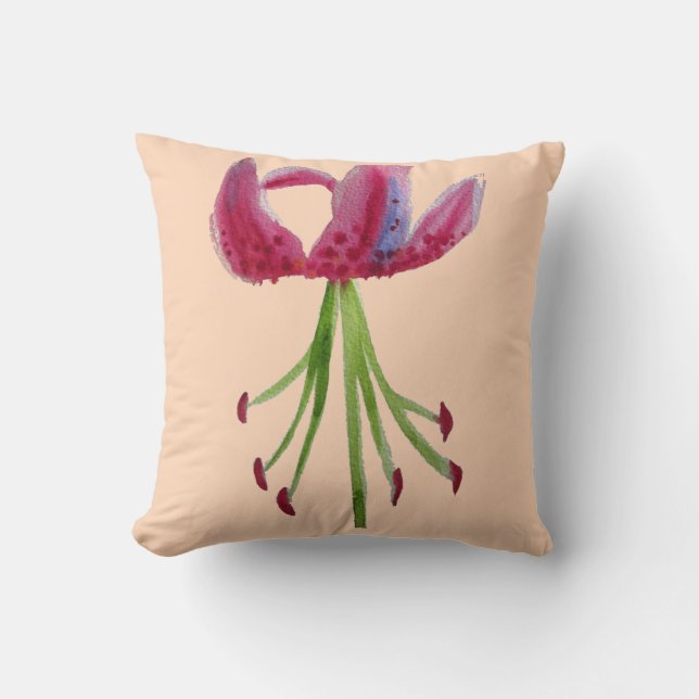 Modern watercolour art Fuchsia pink lily flower Cushion (Front)