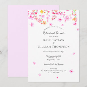 Modern Watercolour Blossom Floral Rehearsal Dinner Invitation