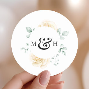 Modern Watercolour Greenery Monogram Wedding Classic Round Sticker