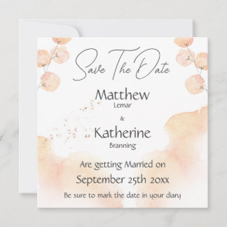 Modern Watercolour Peach Save The Date Wedding