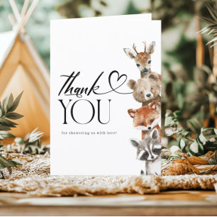 Modern Watercolour Woodland Animals Thank You  Card
