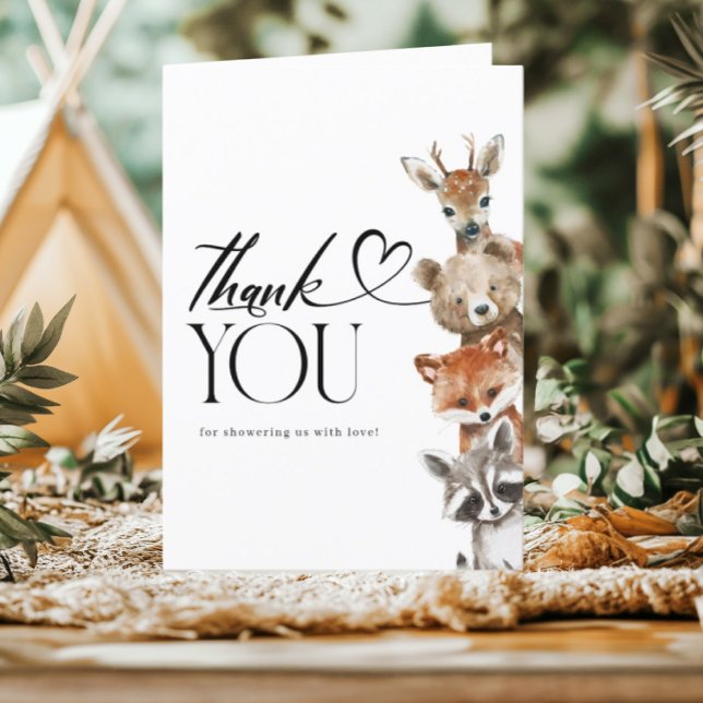 Modern Watercolour Woodland Animals Thank You  Card (Creator Uploaded)