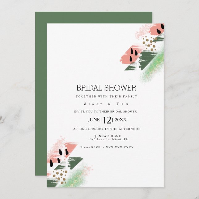 Modern Watermelon Abstract Artsy Bridal Shower Invitation (Front/Back)