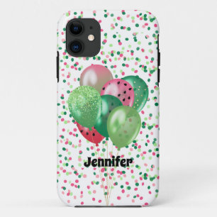 Modern Watermelon Balloons Confetti Personalise iPhone 11 Case
