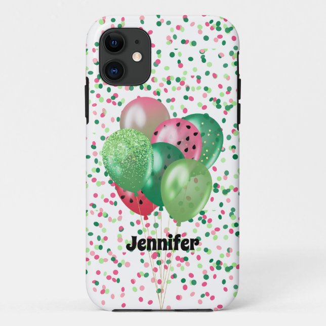 Modern Watermelon Balloons Confetti Personalise Case-Mate iPhone Case (Back)