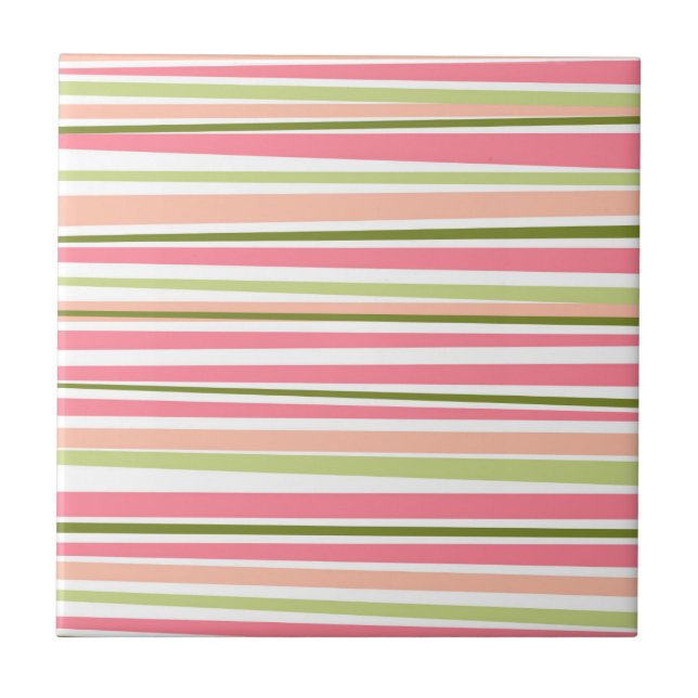 Modern watermelon colours stripes pattern ceramic tile (Front)