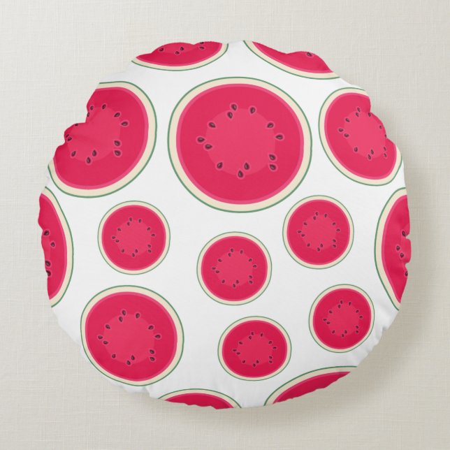 Modern Watermelon Cross-Section Pattern Round Cushion (Front)