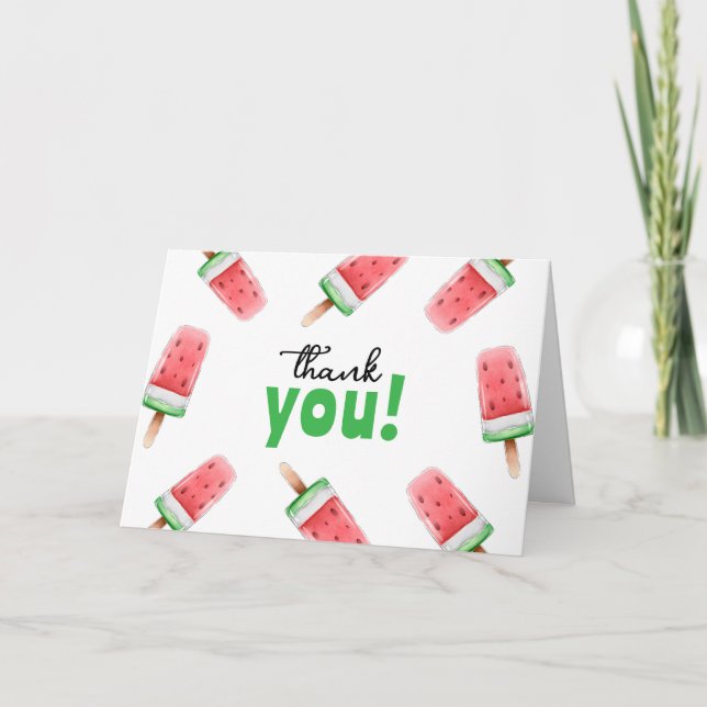 Modern Watermelon Ice Cream Ready To Pop Baby Show Thank You Card (Front)