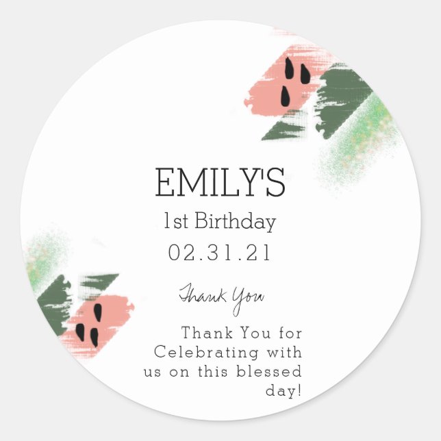 Modern Watermelon Painterly Brush Strokes Birthday Classic Round Sticker (Front)