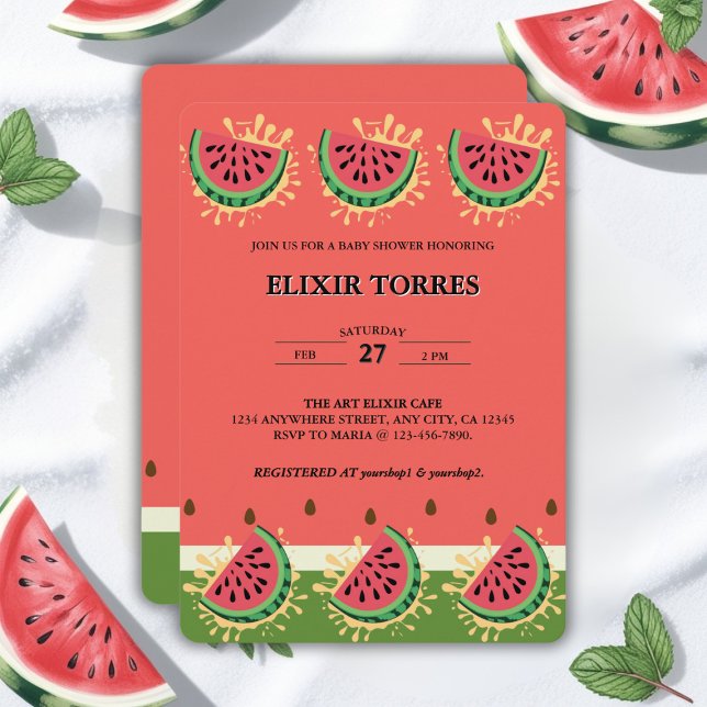 Modern Watermelon Splash Baby Shower Invitation (Creator Uploaded)