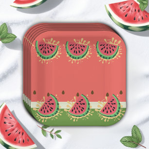 Modern Watermelon Splash Baby Shower Paper Plate