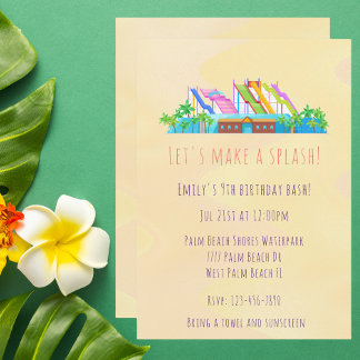 Modern Waterpark Aquapark Waterslides Birthday Invitation