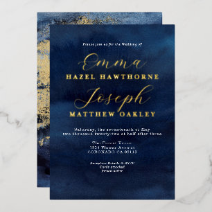 Modern Wave abstract gold midnight blue Wedding