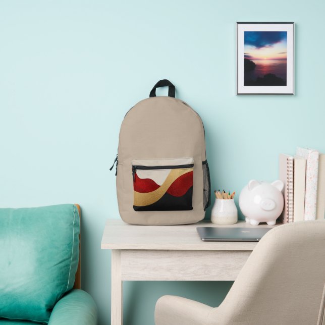Modern Wave Gold Red Black  Printed Backpack (Insitu)