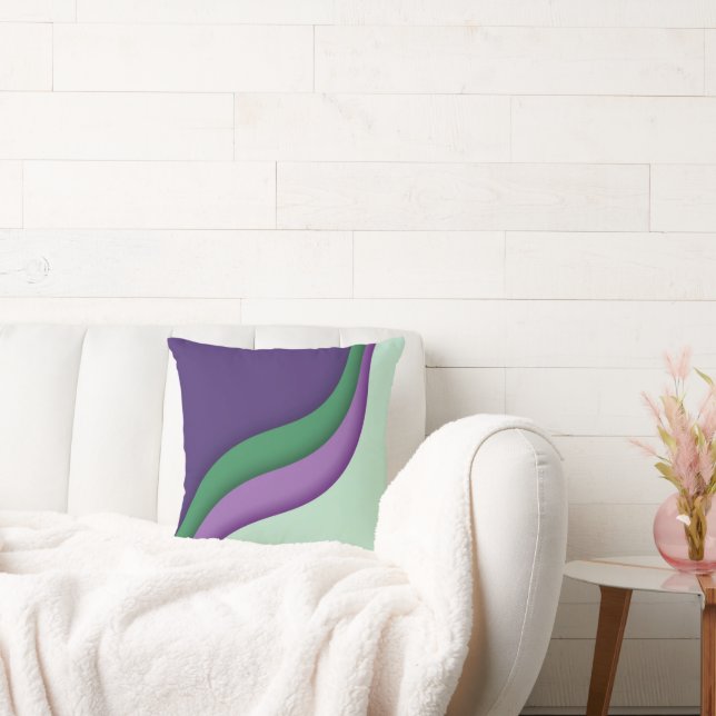 Modern Wave Purple Green  Cushion (Couch)