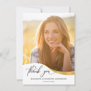 Modern Wave Shape Photo Graduation Thank You Card