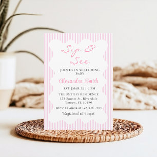 Modern Wave Sip & See Baby Girl Shower Invitation