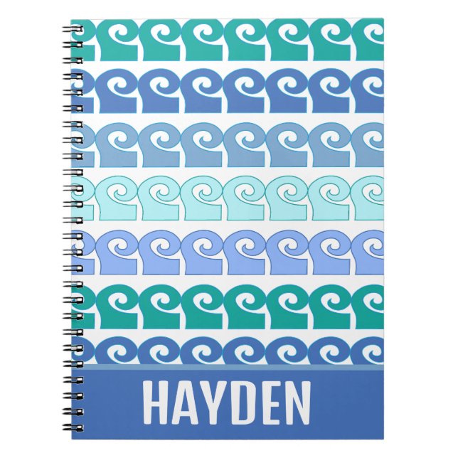 Modern Waves Pattern in Blues Personalised Notebook (Front)